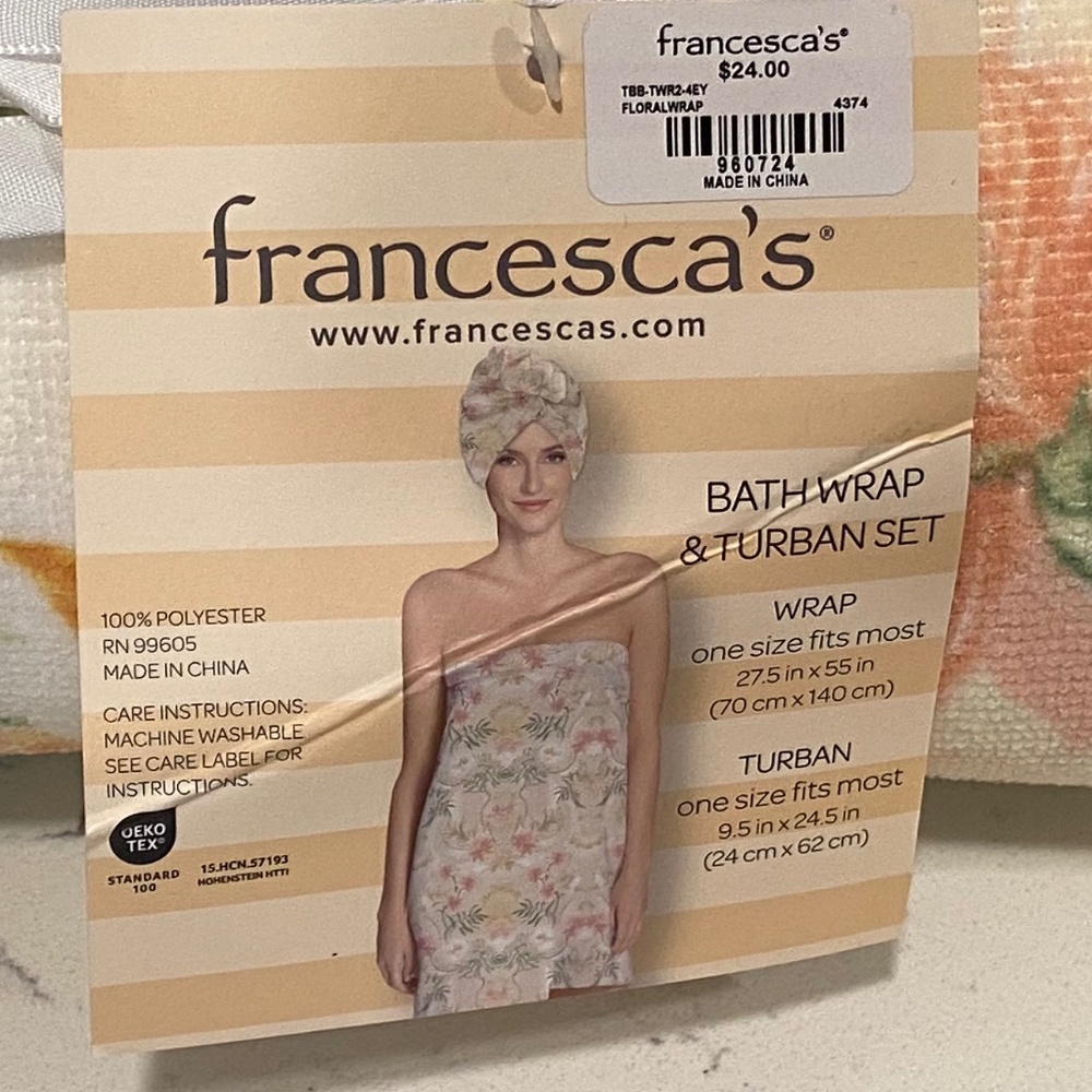 Francesca's Bath Wrap & Turban Set NW/OT - Picture 2 of 2